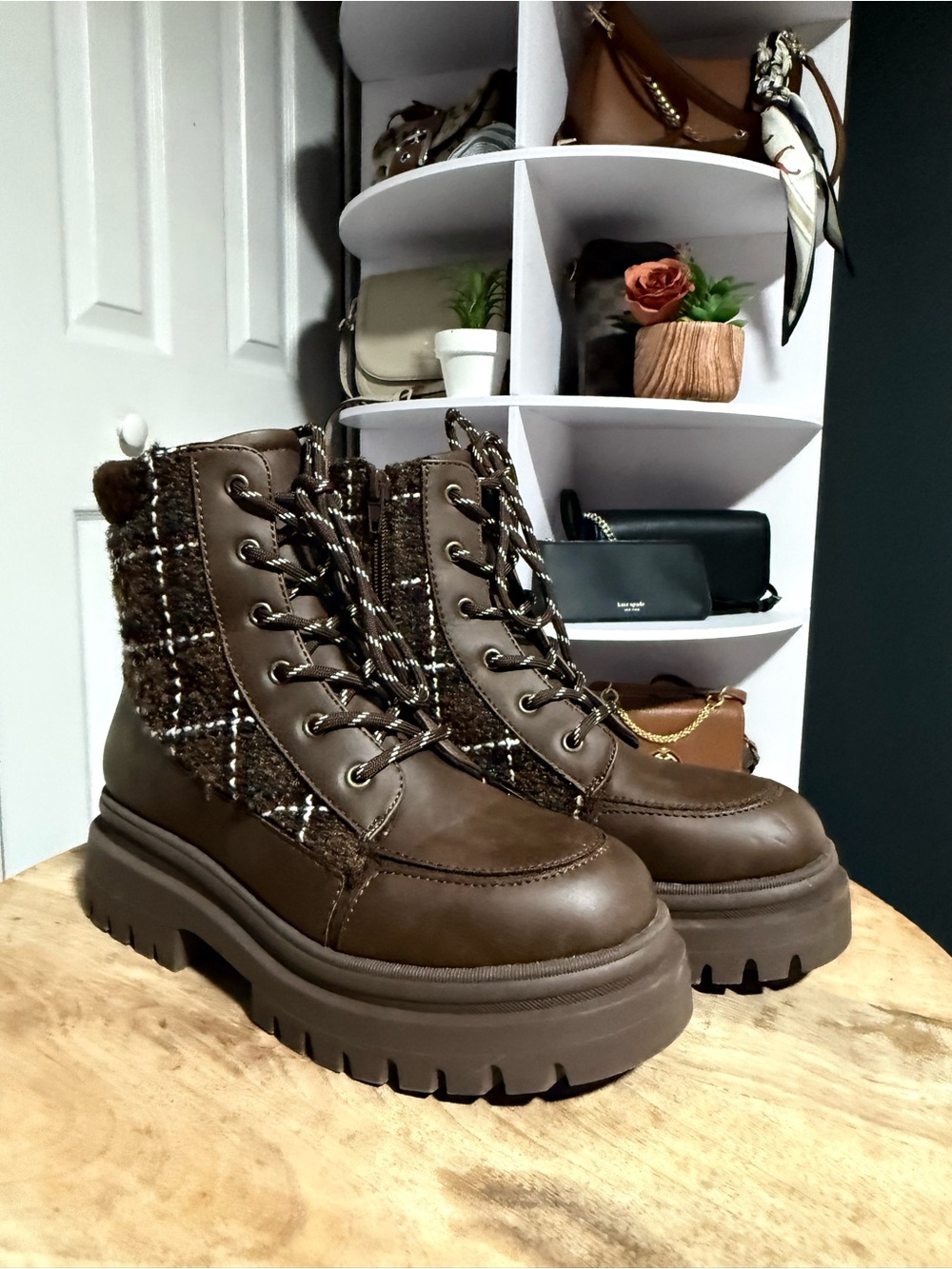 Rocket Dog Brown Tweed Lace-Up Platform Combat Boots
